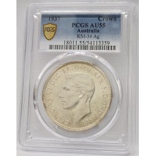 AUSTRALIA 1937 . CORWN . PCGS AU55